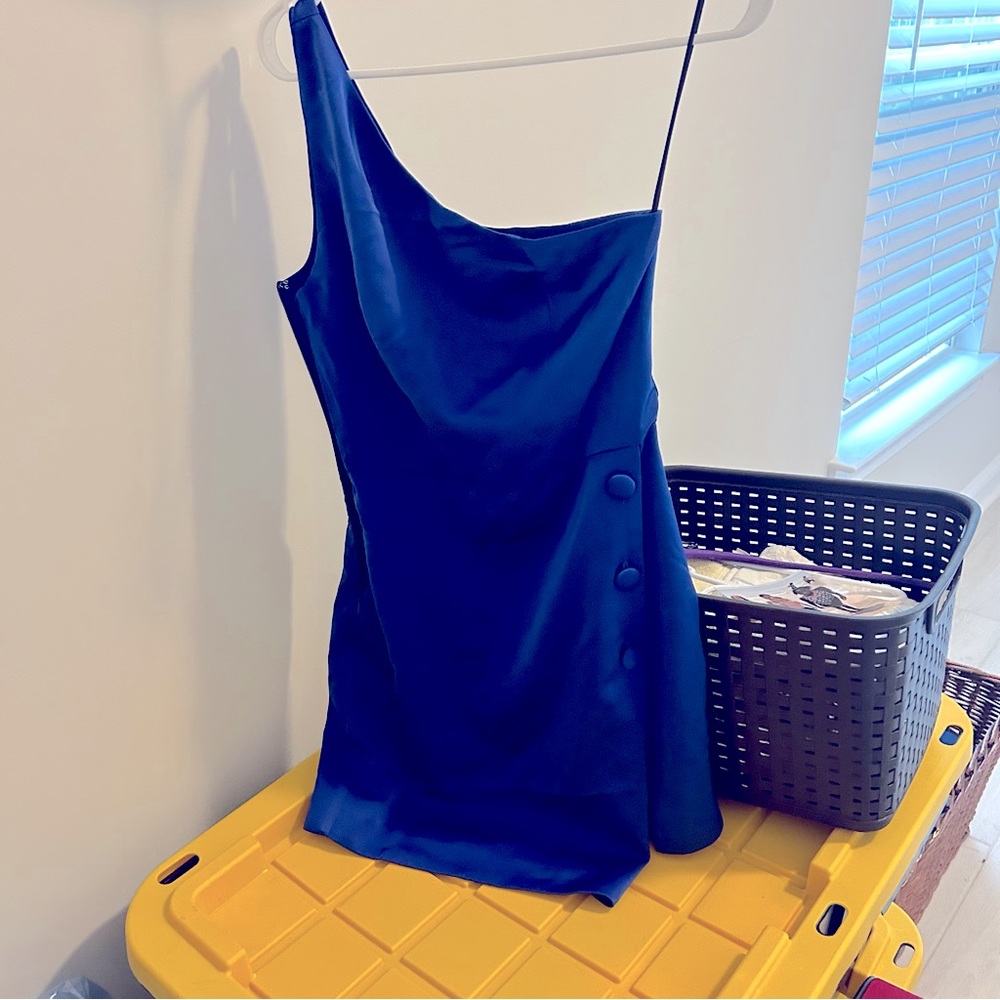 NBD Terre dress from Revolve . The material is silky. Bright Cobalt blue